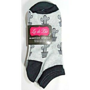 La de Da 6 No-Show Socks Cactus Llama Sparkle Variety 9-11 Gray Black White NIP